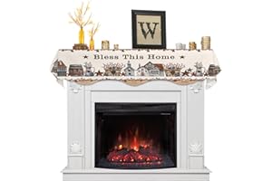 Chees D Zone Fireplace Scarf Vintage Farmhouse Wooden Barn Quotes Mantel Scarf Fireplace Top Runner Mantle Scarves Cover,Stars Berry Fireplace Mantle Table Runner for Party Holiday Home Decor