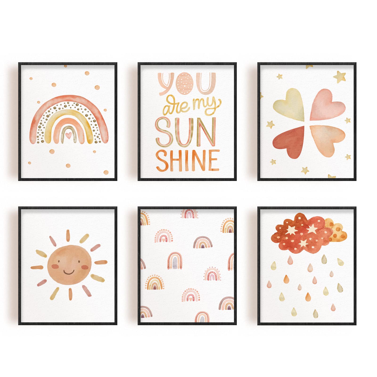 SUPERDANT You Are My Sunshine Canvas Wall Art 6 PCS Rainbow Pictures Print Boho Rainbow Decor Nursery Wall Art Poster Baby Girl Bedoom Print Toddler Room Decor Unframed