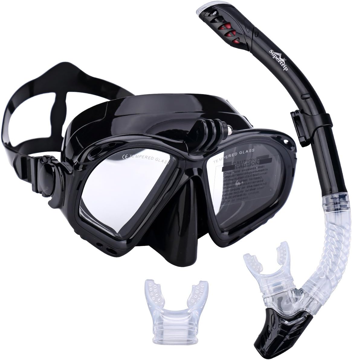 SUPERTRIP Premium Snorkel Set Adult with 2 Mouthpieces Diving Mask Snorkeling Diving Swimming Goggles Mask Dry Snorkel Set with Camera Mount
