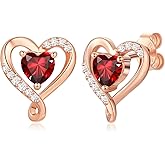 Zifeel Earrings for Women, S925 Sterling Silver Rose Gold Birthstone Heart Studs Earring for Girlfriend Wife, Anniversary Birthday Christmas Valentines Mothers Day Gifts Jewelry for Women Wife Her Mom