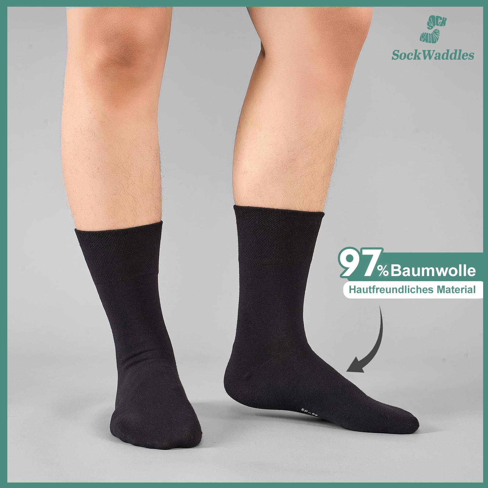 SockWaddles 6 Paar Diabetikersocken ohne Gummibund & ohne Naht 97% Baumwolle, Diabetiker Socken mit Komfortbund Hautfreundlich & Atmungsaktiv baumwollsocken für Damen Herren Schwarz 43-46 5