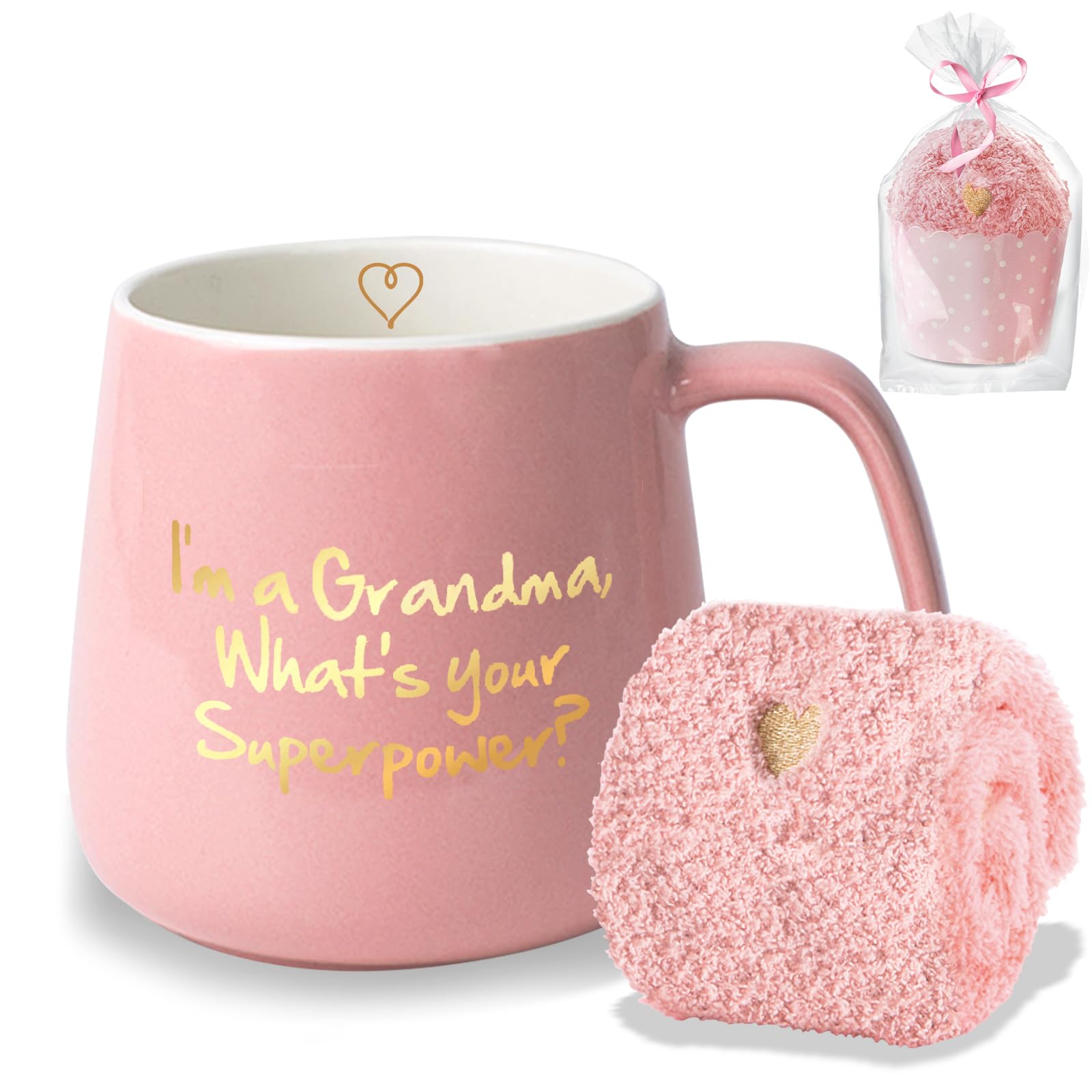 Yalucky Coffee Mug Gift for Grandma Mothers Day - I'm a Grandma What's Your Superpower Ceramic Tea Cup - Birthday Presents for Mothers and Gran Pink 350ml 12oz