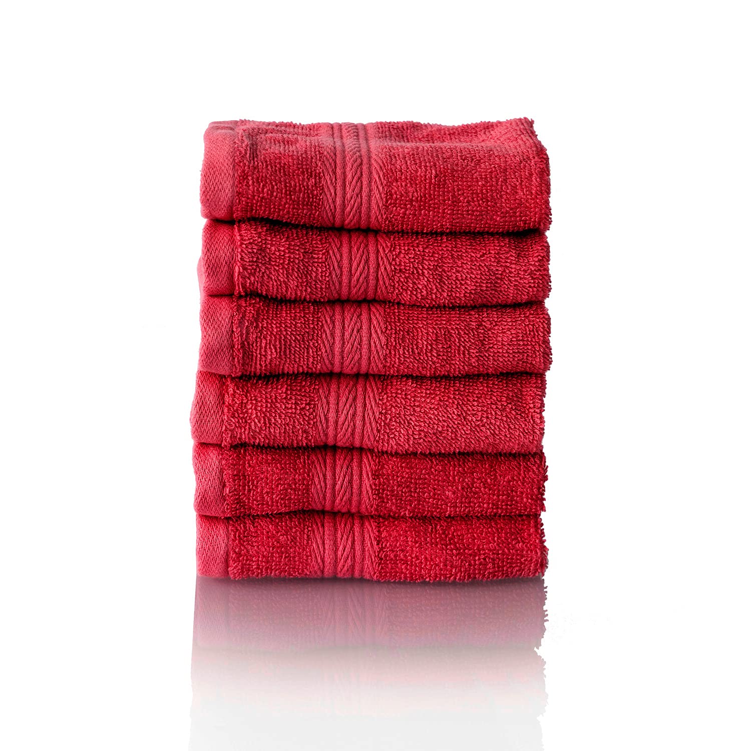 ALCLEAR set of terry hand towels, range of soft and highly absorbent towels, OEKOTEX 100 certified, 5 colours & 5 sizes, colour: RED, 6 x face towels 30 x 30 cm