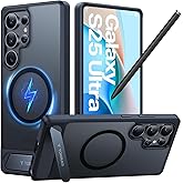 TORRAS Strong Magnetic & Seamless Stand for Samsung Galaxy S25 Ultra Case, Fit for MagSafe, Mil-Grade Drop Protection, Kickstand for Samsung Galaxy S25 Ultra Case, Translucent Back/Black Edge