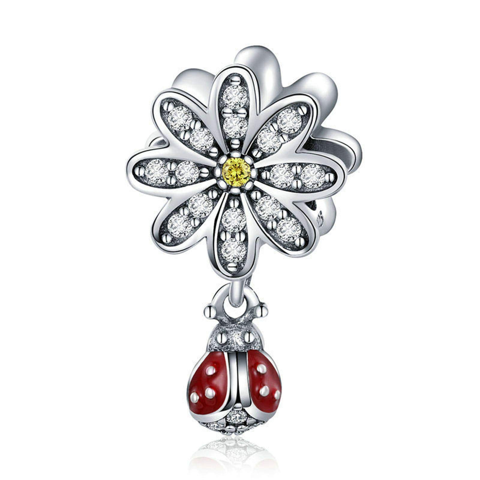Rose Charm 925 Sterling Silver Flower Charm Heart Love Charm Anniversary Charm for Pandora Charm Bracelet