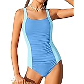 TyeSmo Girl Swimsuit One Piece Bathing Suit for Girls Solid Color Ruched Adjustable Straps Padded Swimwear 9-16y