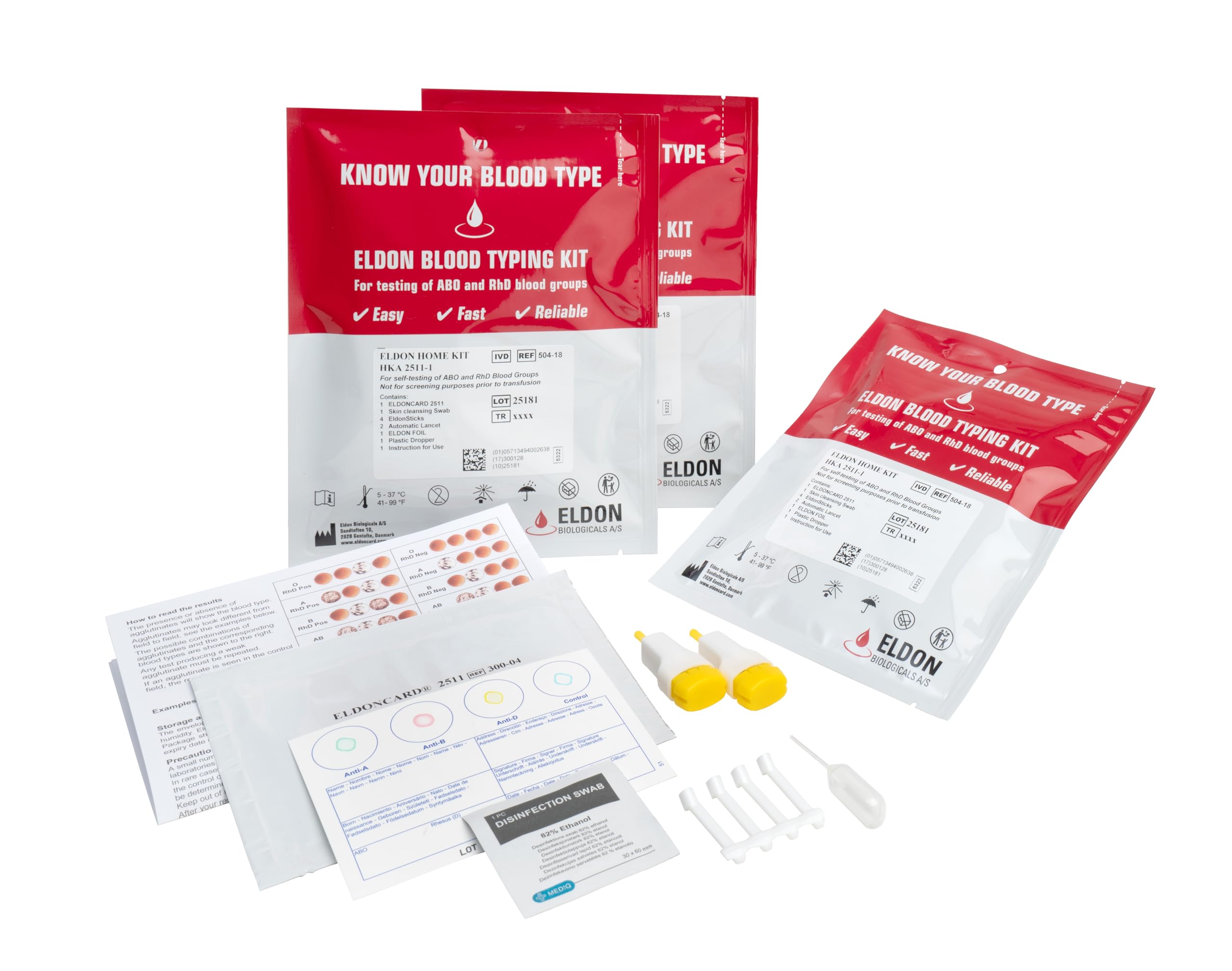 EldonCard Blood Typing Kit, 3 Test Pack, Know Your Blood Type, Accurate Instant Home Testing, Determine A, O, B, RHS-D Negative & Positive Groups