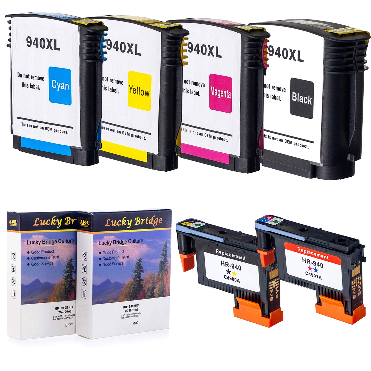 Photo 1 of LKB 2PK HP940 Printhead C4900A C4901A Remanufactured Printhead and 1 Set 940 940XL Ink Cartridge for HP Officejet 8000 8500A (Printhead and Cartridge) -USA