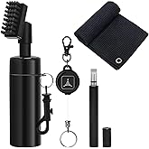 Anglekai 4PCS Golf Club Cleaner Brush, Golf Club Brush Groove Cleaner with 4 Ounces Squeeze Bottle and Bristles/Groove Sharpener/Towel/Retractable Key-Ring for Cleaning