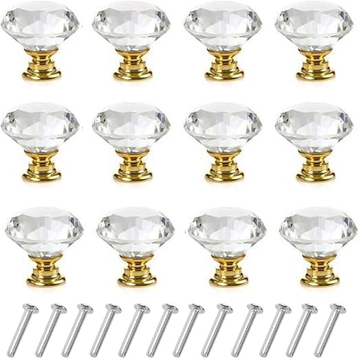 Amazon Com 12 Pack Drawer Knobs Diamond Shaped Crystal Glass 30mm
