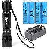 UltraFire 18650 Flashlight with 4PCS UFB22 3.7v 18650 2200mAh Rechargeable Battery and Charger, Single Mode Mini Flashlights