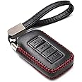 Vitodeco Genuine Leather Smart Key Fob Case Cover Protector Suitable for 2014-2021 Lexus UX, NX, RX, GX, LX, is, ES, GS, LS (4-Button, Black/Red)