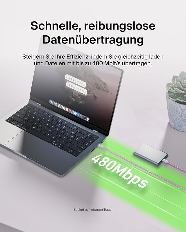 2er-Pack geflochtenes USB-C auf USB-C Ladekabel, 1,5 m, 60W, biegsames, Flexibles Schnellladekabel, für iPhone 17 und 16, Galaxy S25, Pixel 10, iPad Pro usw. – Rosa