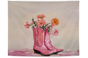LUVADIAN Pink Western Tapestry, Hot Pink Preppy Western Cowgirl Boots Tapestry Wall Hanging for Teen Girls Room Bedroom College Dorm,Pink Room Wall Decor Aesthetic，Cowgirl Room Decor, 50x60 Inches