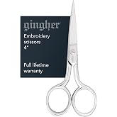Gingher 4" Straight Embroidery Scissors to Cut Fabric &amp; Needlework | Precise Cutting Craft Scissors, Hand-Finished Forged Steel Blades &amp; Loop Handles for Right &amp; Left-Handed Use, Leather Sheath