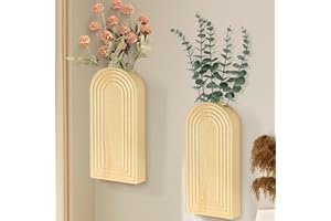 UIPAME 2 Pack Wall Decor Wood Wall Planters for Indoor Plants, Modern Wall Planter for Bathroom, Living Room, Kitchen Wall Decor, Farmhouse Wall Vase for Decor Dried Flowers and Faux Greenery(Natual Pine)