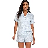 Serenedelicacy Women's Satin Pajama Set 2-Piece Sleepwear Loungewear Button Down Short Sleeve Silky PJ Set