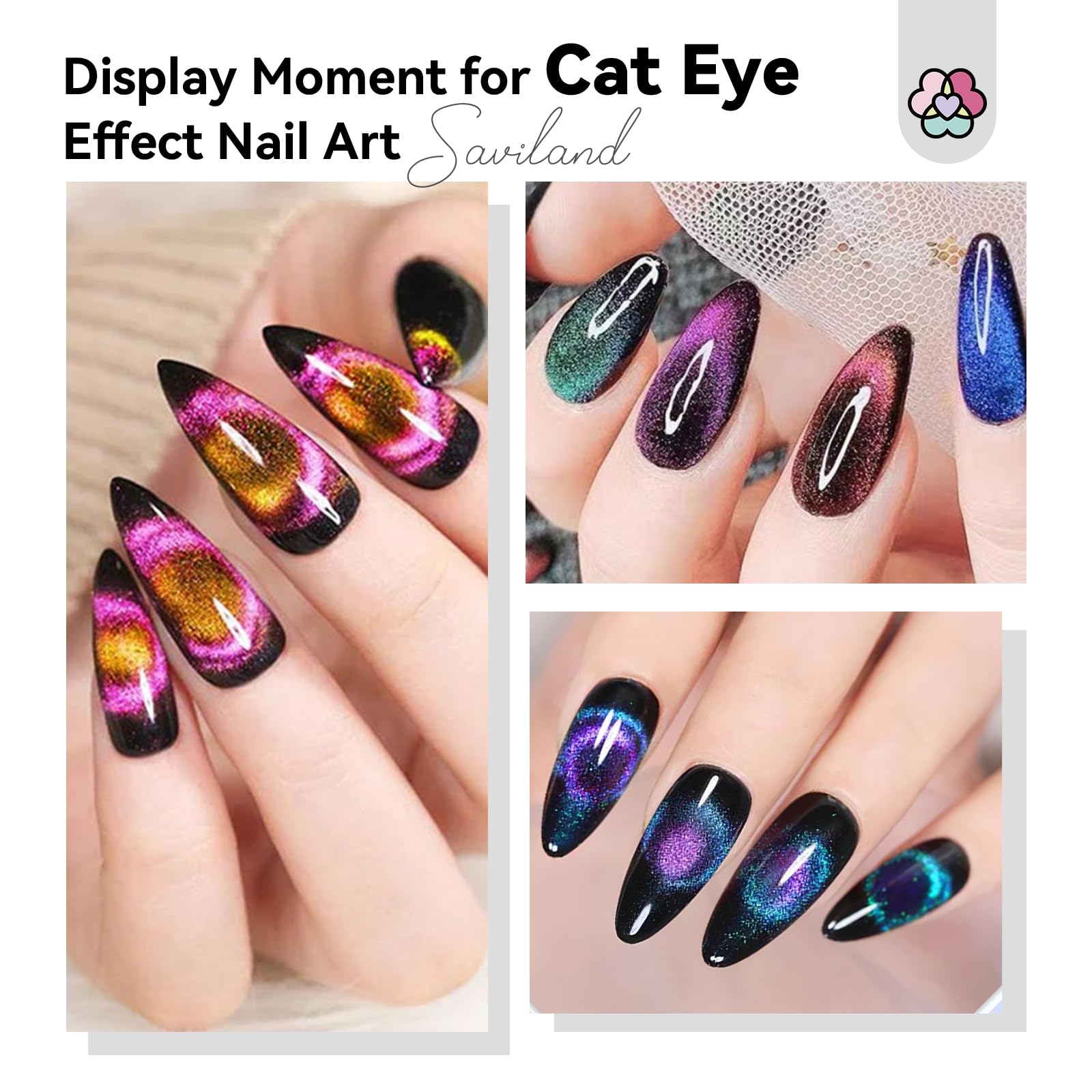 SAVILAND Cat Eye Magnetic for Nail: 9PCS Cat Eye Gel Nail Polish Magnet Tools Set Strong Suction Nail Magnet Nails Square Round Magnet Stick Diverse Cat Eye Effect Double Ended Nail Salon Art Tools - Image 7