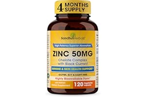 SANDHUHERBALS Zinc Supplements for Men and Women | Zinc 50mg with Black Currant 120 Vegetarian Capsules | Highly Absorbable Form for Immune Support | Zink 50 mg Supplement Promotes Skin Health