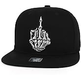 Trendy Apparel Shop Skeleton Middle Finger Embroidered Flatbill Snapback Cap