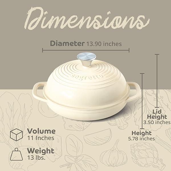 ENAMELED CAST IRON BREAD PAN WITH LID, 11” BIANCO PERLA (WHITE) BREAD OVEN CAST IRON SOURDOUGH BAKING PAN, DUTCH OVEN FOR BREAD – SEGRETTO COOKWARE
