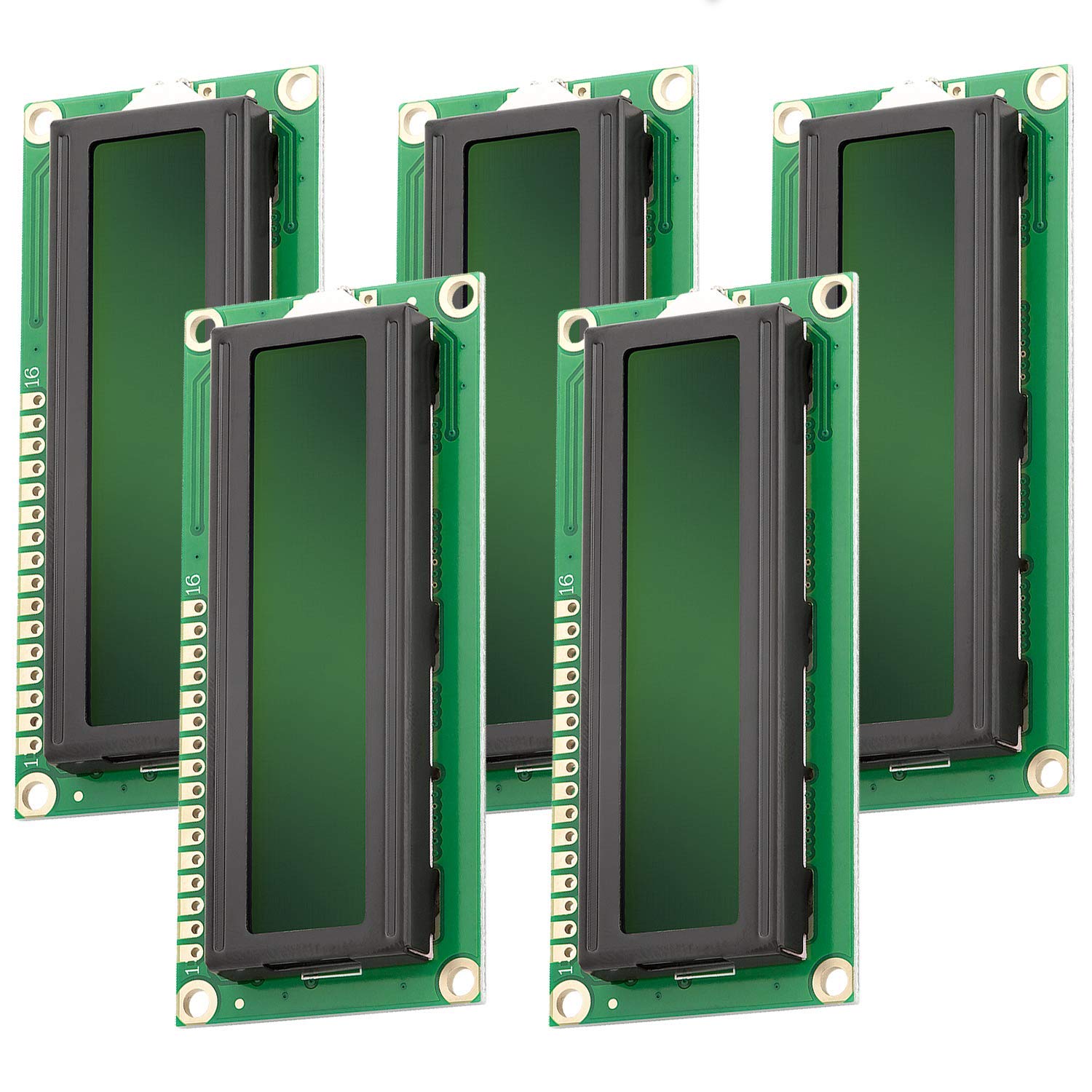 AZDelivery Compatible with HD44780 1602 16x2 Serial LCD Black Character Green Backlight Display Board 3.3V 5V compatible with Arduino and Raspberry Pi Including E-Book! (Pack of 5)