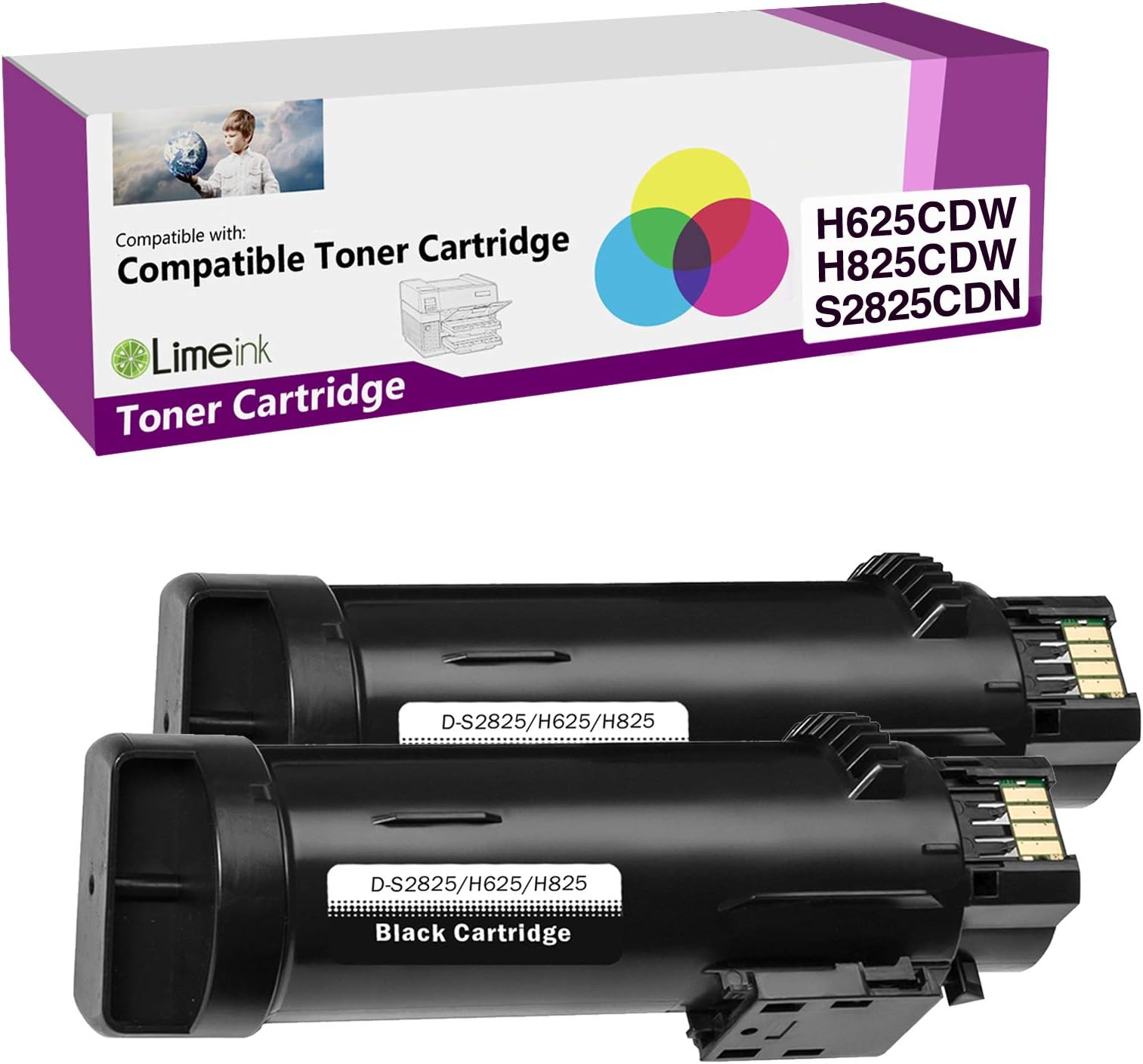 Compatible Ink Cartridges Replacement for Dell H625cdw H825cdw S2825cdn High Yield Laser Toner Cartridges for Smart Color Printers H625 H825 s2825 Ink (2 Black)