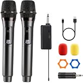 Wireless Microphone Rechargeable Fixed Frequency Handheld Wireless Mic Karaoke Machine, Portable Bluetooth Speaker with 2 Wireless Mics for Adults &amp; Kids with LED Lights, Bass/Treble Adjustment
