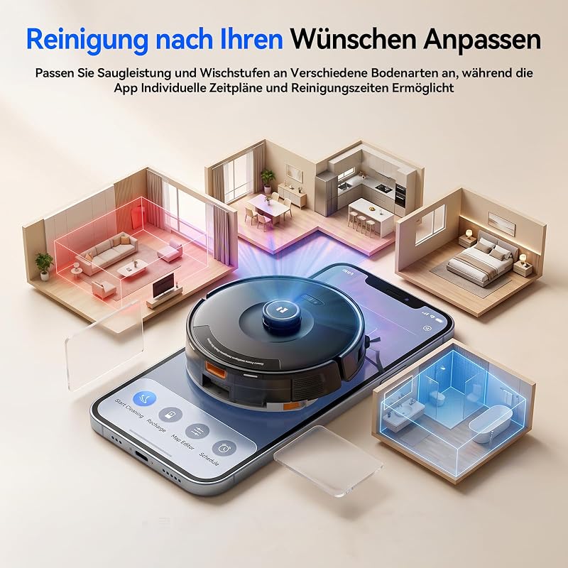 D8 Pro Saugroboter mit Wischfunktion, 38000Pa Saugroboter mit Absaugstation 4L, Anti-Haar-Verwicklung, LiDAR Navigation, 4-in-1 Saug und Wischroboter für Böden/Teppich/Tierhaare, APP Steuerung
