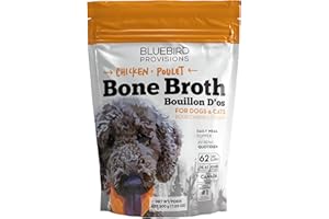 Bluebird Provisions Chicken Bone Broth Powder Meal Topper for Dogs & Cats - Made with Chicken Bones and Water - Canadian Owne
