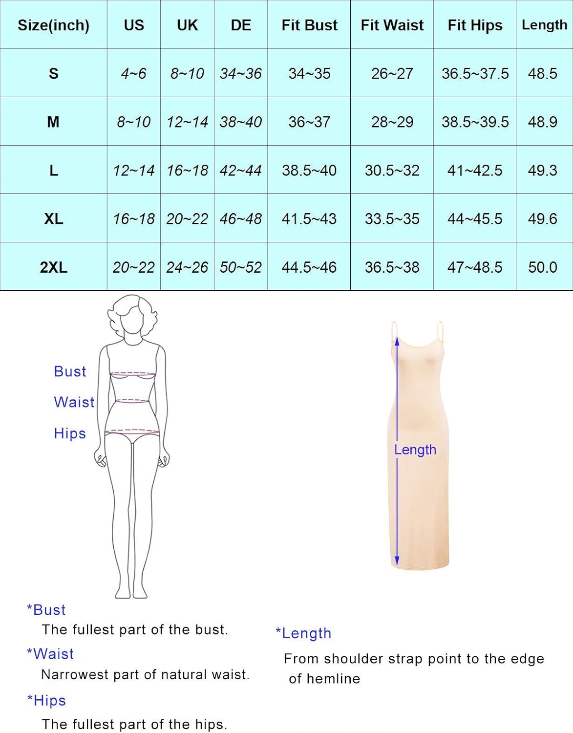 Kate Kasin Women Adjustable Spaghetti Underwear Cami Full Slip Maxi Dress at  Women’s Clothing store