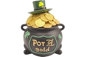 Bechivie St Patricks Day Pot of Gold, 7.6In Resin leprechaun Black Pot of Gold Decorations Home Table Centerpieces, Irish Saint Patricks Day Candy Jar Gifts