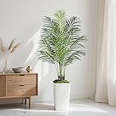 Keeplush 5ft Artificial Palm Tree with White Planter-Tall Artificial Indoor Plants, Fake Tropical Palm Tree, Faux Silk Plants for Home Office Living Room Bedroom Modern Decor