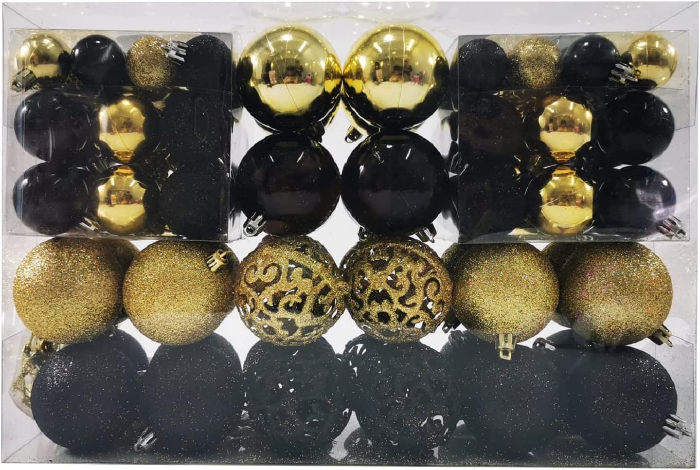 Ornaments - 100 Pcs Christmas Ball Ornaments Set, Black Gold Ornament for Christmas Tree Decorative Hanging Baubles Plastic Shatterproof Christmas Ball for Holiday Party Christmas Tree Decoration