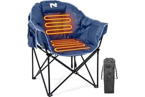 LILYPELLE Oversized Heated Camping Chair, Patio Lounge Chairs with 3 Heat Levels, Portable Folding Heated Chair Round Moon Saucer Folding Lawn Chair Outdoor Chair for Camping, Lounge Patio