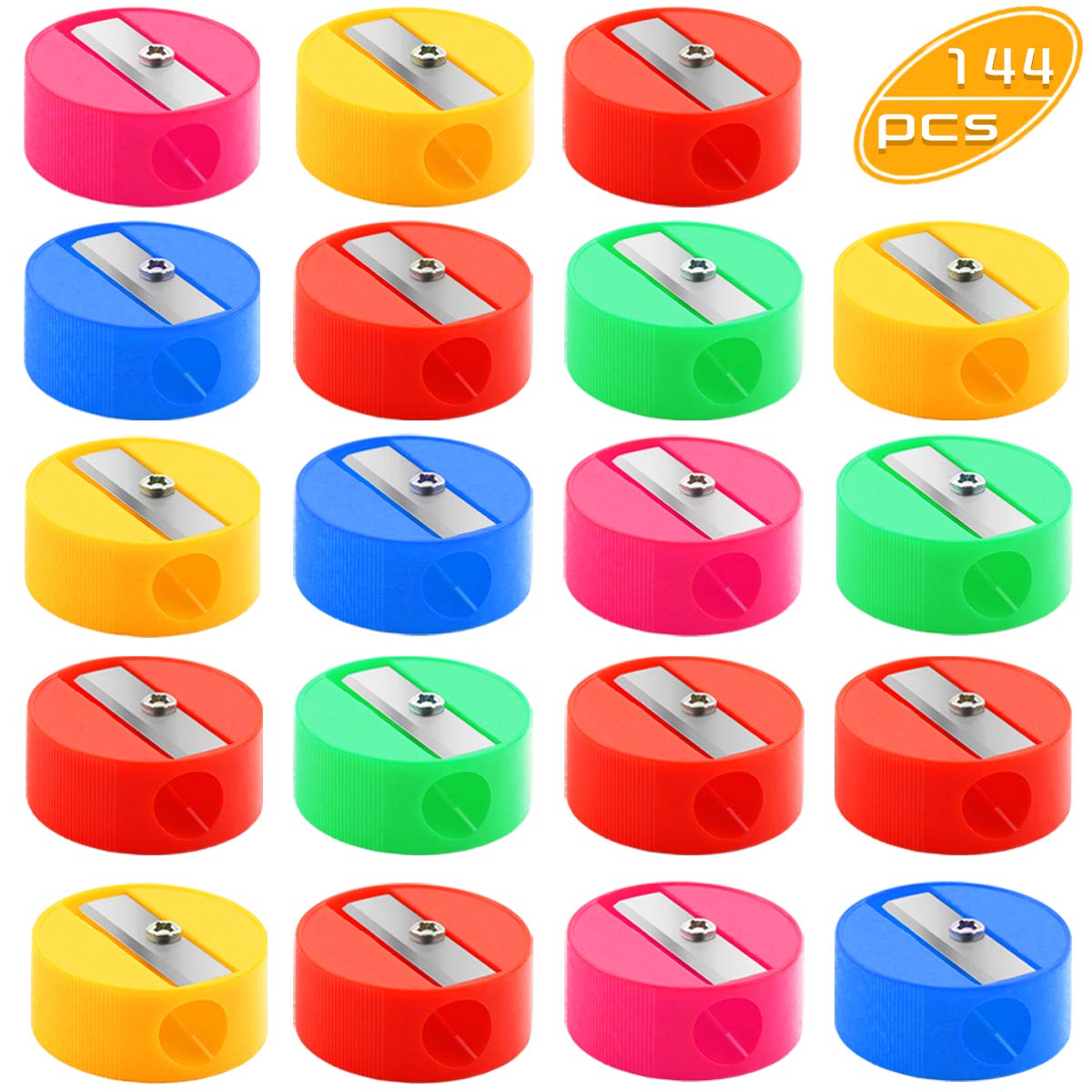 Multicolor Yexpress 144 Pcs Bulk Round Pencil Sharpeners Colorful