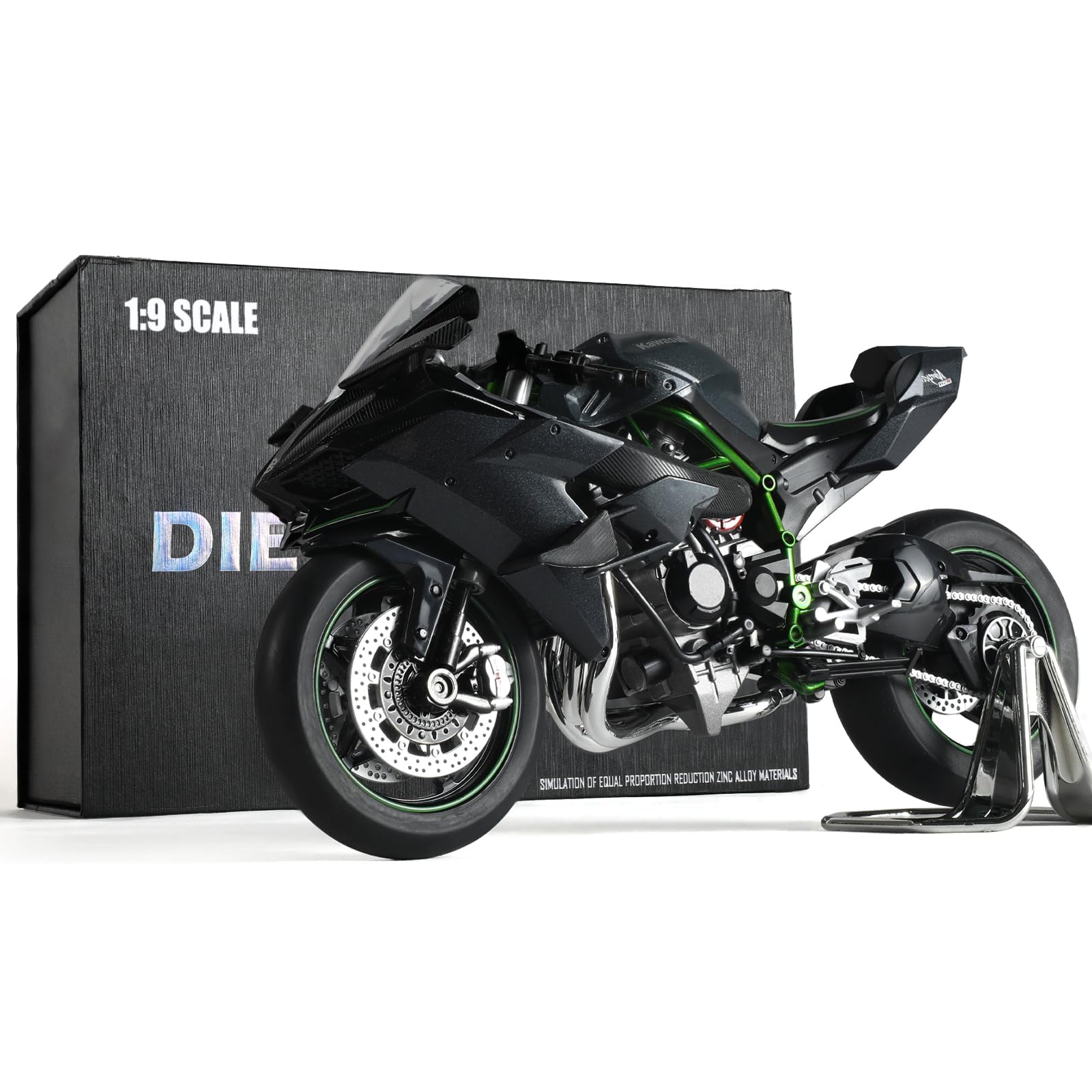 Risopen 1:9 Motorcycle Model Compatible for Kawasaki Ninja H2R Metal Die-cast Motorcycle Model No Assembly Required Mini Finished Moto Gift for Adult（Black） — image 1