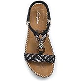 Littleplum Women Sandals Arch Support Handmade Bohemian Braided Flat Sandals Comfort Walking Beach Ankle Elastic Summer Shoes