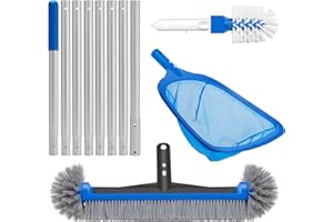 4-in-1 Deluxe Pool Cleaning kit, Pool Cleaning Tools -13.4'' Fine Mesh Skimmer Net with 10Ft Adjustable Pole, 17.3'' Swimming