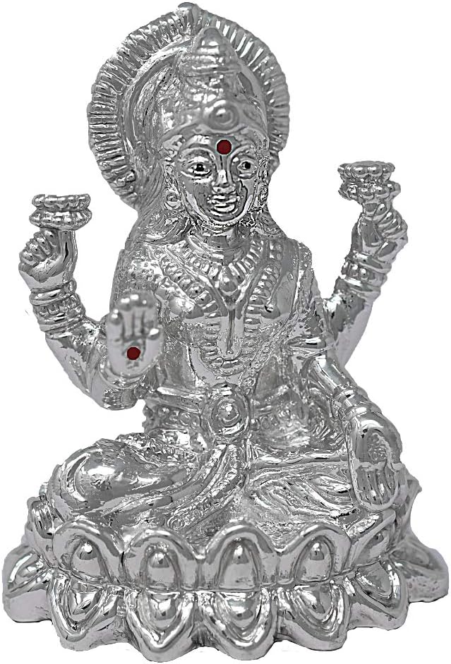 CaratCafe Maa Laxmi Lakshmi Ma Idol Pure Silver 999 Statue,BIS Hallmark Certified for Puja Temple Good Luck Gift & Home Decor { NET WT 20 GMS } [2.2 x 1.6 Inch]