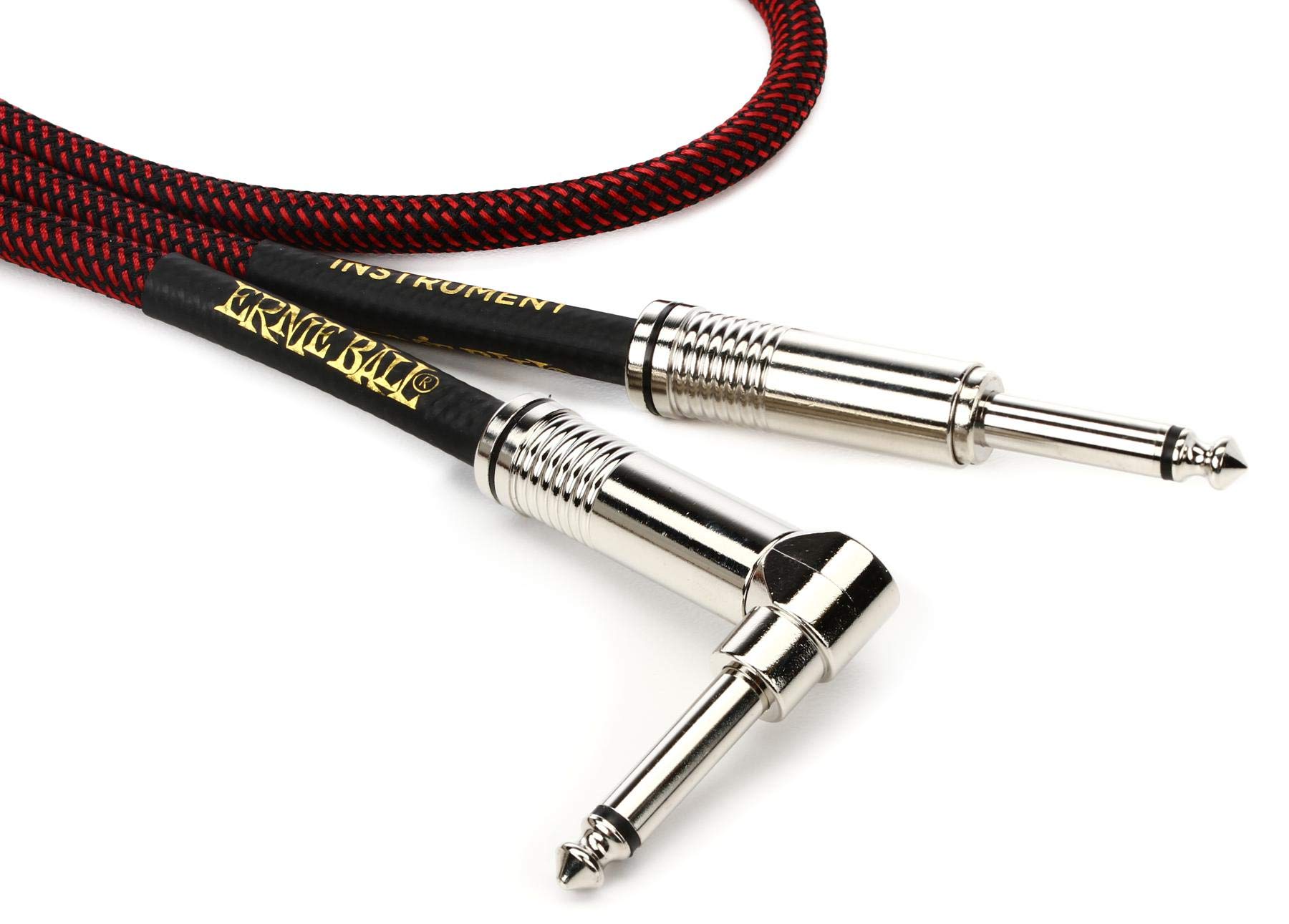 Ernie Ball 25 ft Braided Straight / Angle Instrument Cable - Black / Red