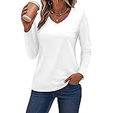 SMENG Womens Long Sleeve Shirts Pure Cotton V Neck T Shirt Basic Tops Casual Soft Tees