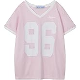 Aelfric Eden Womens Jersey Tshirts Letter Printed Tees V Neck Mesh Short Sleeve 2025 Y2k Summer Casual Tops Clothes