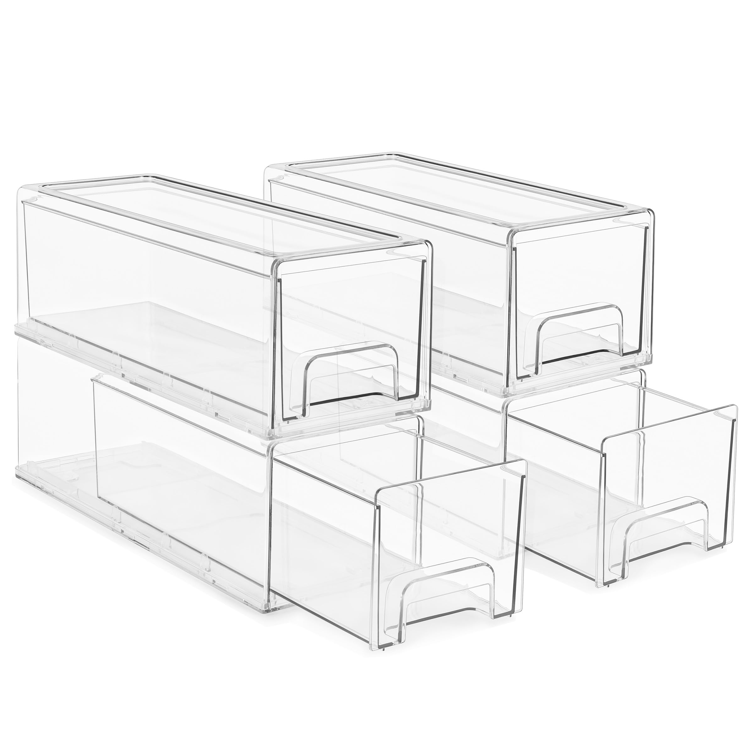 Sorbus Small Wide Clear Stackable Storage Drawers – 4-Pack Plastic Organizer Bins with Handles – Stackable Pull-Out Storage Drawers for Closet, Pantry, Office, Bathroom, Craft, and Toy Organization