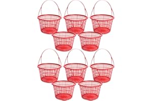 JHKNNK 10pcs Portable Fruit Picking Baskets with Handle, Small Red Plastic Round Basket for Strawberries,