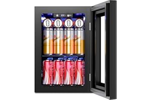Antarctic Star 18L Beverage Refrigerator Cooler 24Can, Mini Fridge with Quiet Compressor, LED Light,Freestanding Small Fridge with Electronic Temperature Control for Home and Bar(40-61 ℉)