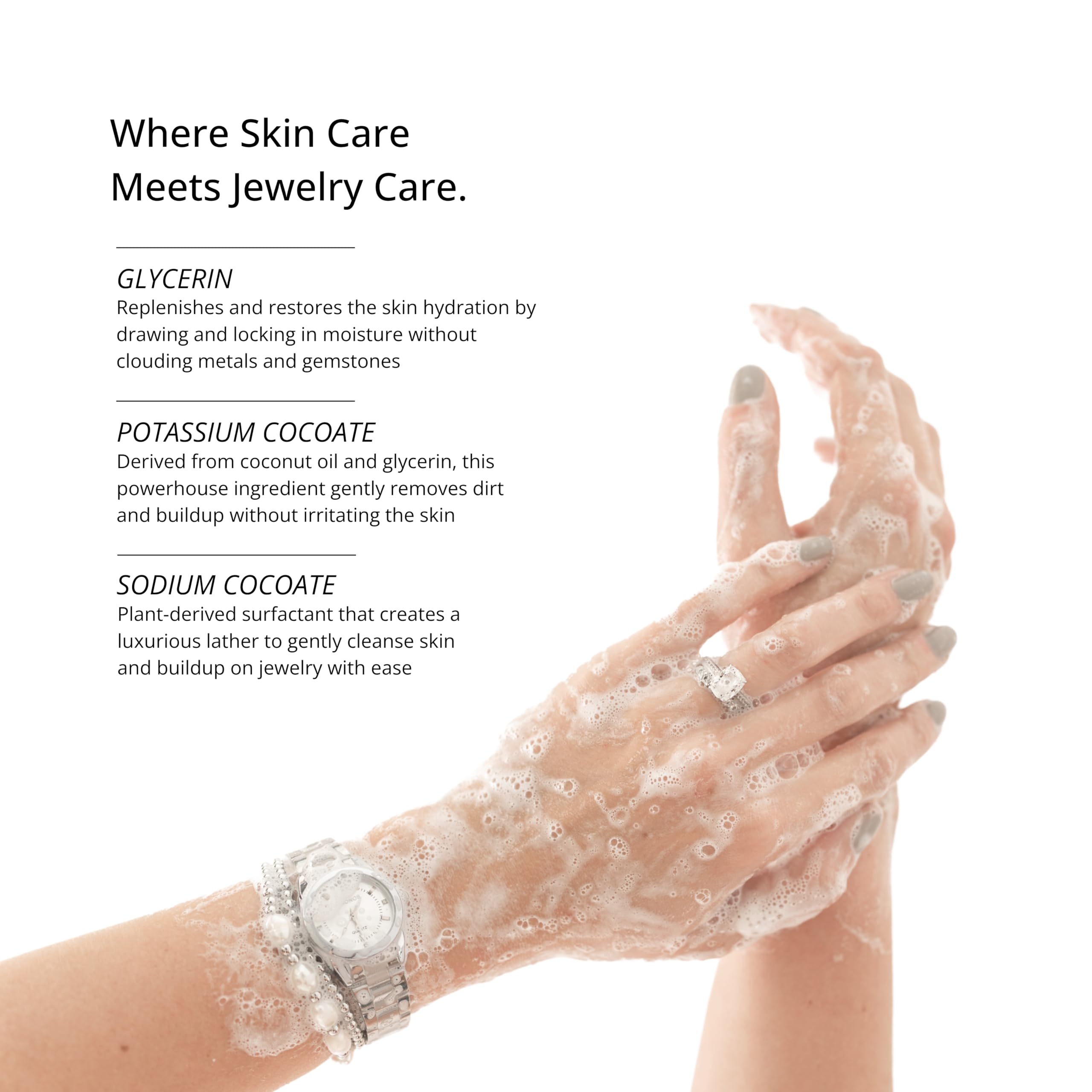 Shinery Jewelry Wash - Jewelry Cleaner Hand Wash Solution, Plant-Based Ring Cleaner Safe All Metals Stones, No Removing Jewelry, Made in The USA