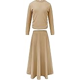 Girls 2 Piece Skirt Set Casual Ribbed Knit Long Sleeve Ruched Top Maxi Flowy Skirts Matching Sets for Winter Spring