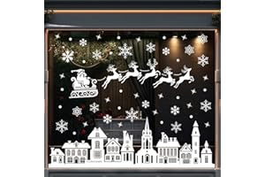 DREAM LOOM Christmas Window Stickers, 9 Sheets Double-Sided White House Snowflakes Reindeer Xmas Window Clings Decals, for Christmas Holiday Party Decoration