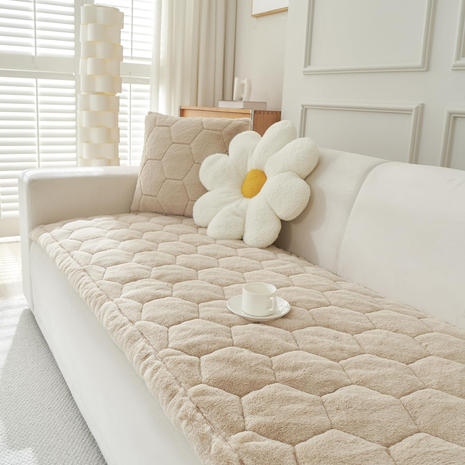 New Thick Sofa Covers Washable - Soft Flannel Universal Sofa Cover 2 3 4 Seater, Non-Slip Couch Cover, Couch Seat Covers Sofa Slipcovers Furniture Protector for Living Room (Light Camel,90x160cm) — image 1